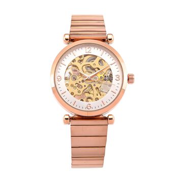 GENOA TIME V2 Automatik-Mechanische Uhr, wei&szlig;es Zifferblatt mit Sonnenschein-Design, 3ATM Wasserdicht, 8.5 cm, ros&eacute;farben