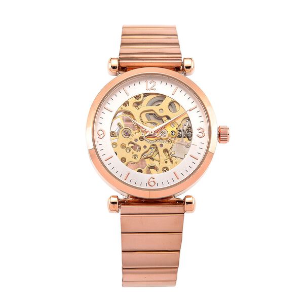 GENOA TIME V2 Automatik-Mechanische Uhr, wei&szlig;es Zifferblatt mit Sonnenschein-Design, 3ATM Wasserdicht, 8.5 cm, ros&eacute;farben