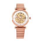 GENOA TIME V2 Automatik-Mechanische Uhr, Edelstahlarmband, Weißes Zifferblatt mit Sonnenschein-Design, 3ATM Wasserdicht, 8.5 cm, roséfarben