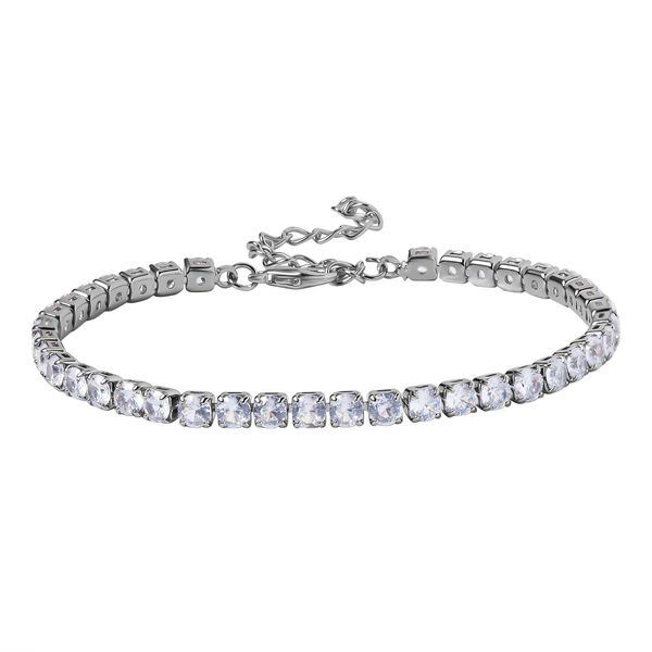 3er Set - Wei&szlig;er Kristall Armband, Ohrringe und Anh&auml;nger mit Kette, Reiner Edelstahl, Messing, silberfarben image number 2