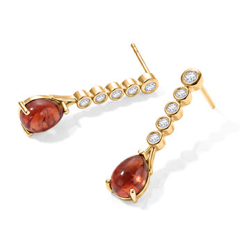 D'Joy Lab Grown Padparadscha-Saphir, Wei&szlig;er Zirkon Ohrringe 925 Silber 750 Gelbgold vermeil ca. 4,54 ct.