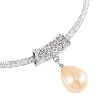 Goldene Muschelkernperle, Wei&szlig;er Kristall Anh&auml;nger mit Kette