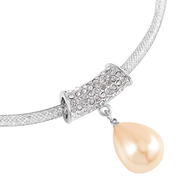 Goldene Muschelkernperle, Weißer Kristall Anhänger mit Kette image number 3