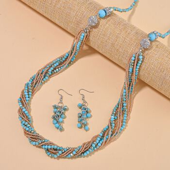 2er Set - Blau und Braun Kristall, Wei&szlig;er Kristall Halskette und Ohrringe