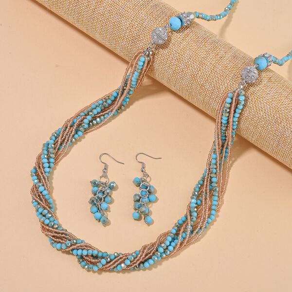 2er Set - Blau und Braun Kristall, Weißer Kristall Halskette und Ohrringe image number 2