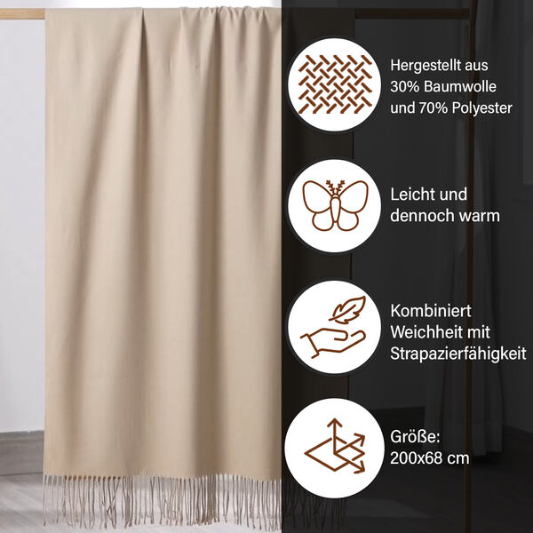 Luxuriöser Winterschal mit Fransen, Beige hell/dunkel image number 3