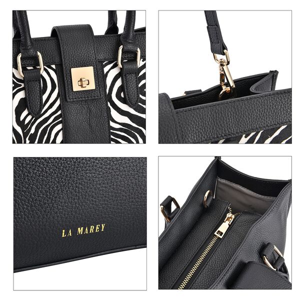 LA MAREY - Echtleder Handtasche 33x14x27,5cm, Griff 11cm, Crossbody 120cm, schwarz mit Zebramuster image number 5