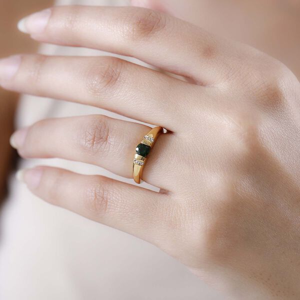 Nat&uuml;rlicher Chromdiopsid, Wei&szlig;er Zirkon Ringe 925 Silber vergoldet (Gr&ouml;&szlig;e 20.00) ca. 0.51 ct image number 3