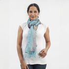 Premium Kollektion - gewebter Schal, 100% Natur Seide, Jamawar Design, 68x190 cm, Himmelblau