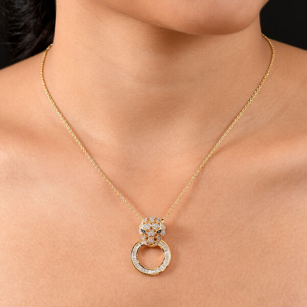 GP Trionfo Kollektion- Panther wei&szlig;er und gr&uuml;ner Diamant und Kanchanaburi blauer Saphir Anh&auml;nger mit 45cm Kette, 925 Silber 750 Gelbgold Vermeil - 0.99 ct. image number 3