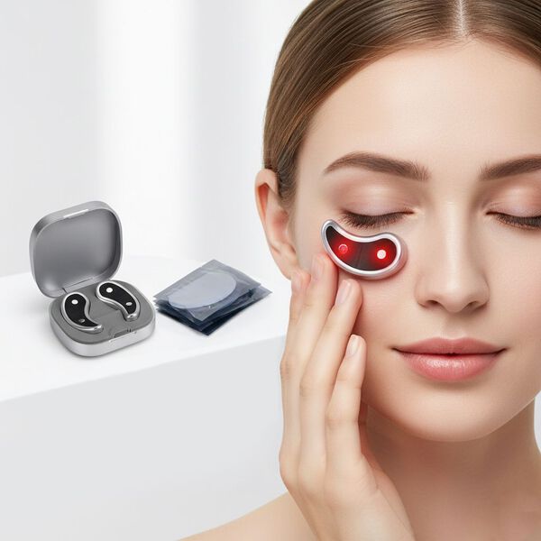 "Beautech red light eye massager Product material: ABS Product size: 76*76*24mm Packing weight: 209g Product weight: 86g Outer box size: 48.5 * 25 * 44.3mm. Battery capacity: 3.7V30mah. Charging time: 1-2H Duration: &tilde;1H Rated power: 1W LED wavelength: red image number 2