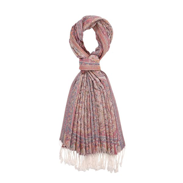 Jacquard Paisley-Schal mit Fransen, 170cm x 75cm, Lila Bl&uuml;ten image number 5