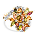 AA Mehrfarbiger-Turmalin, Weißer Zirkon Ring, 925 Silber 750 Gelbgold Vermeil (Größe 19.00) ca. 3.28 ct