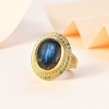 AAA Labradorit Ring 925 Silber 750 Gelbgold Vermeil (Gr&ouml;&szlig;e 17.00) ca. 9,68 ct