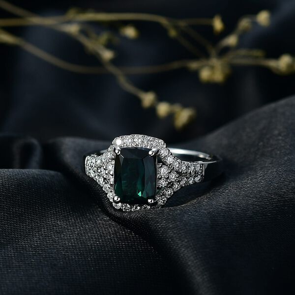 Rhapsody AAAA Indicolite, Wei&szlig;er Diamant Ring 950 Platin (Gr&ouml;&szlig;e 16.50) ca. 2,34 ct image number 1