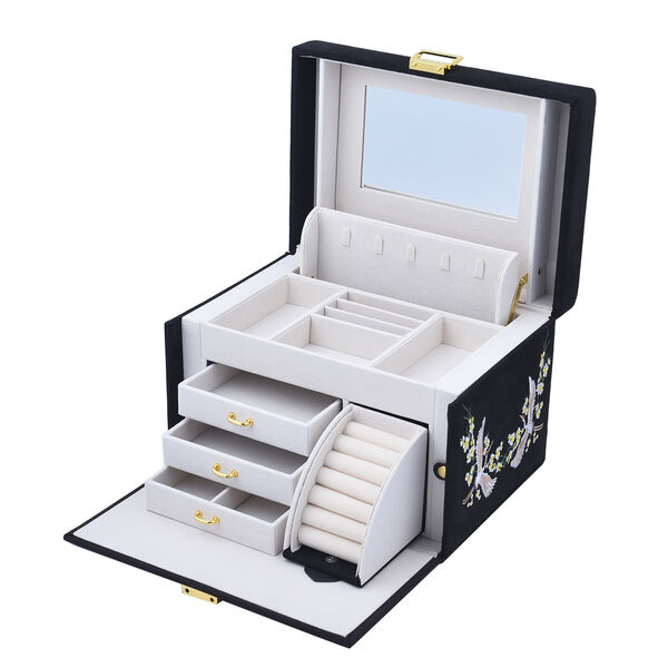 Multifunktionales Schmuckk&auml;stchen mit besticktem Muster, Schwarz&nbsp; image number 5