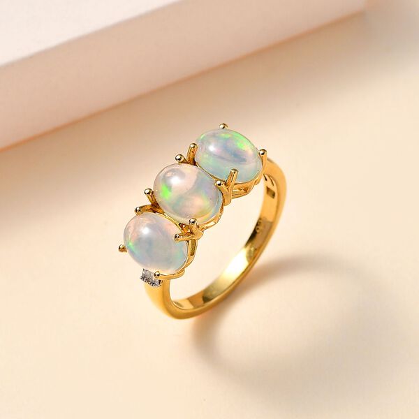 AA Natürlicher, äthiopischer Welo Opal, Weißer Diamant Ring, 925 Silber 750 Gelbgold Vermeil (Größe 20.00) ca. 2.34 ct image number 2