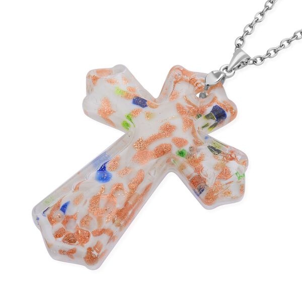 Kreuz-Anhänger im Murano-Stil  mit 60cm Kette, Weiß image number 4