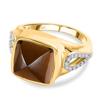 Rauchquarz und wei&szlig;er Zirkon Ring, 925 Silber vergoldet (Gr&ouml;&szlig;e 17.00) ca. 10.71 ct