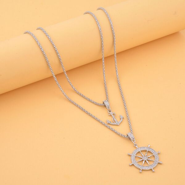 2er-Set - wei&szlig;e Kristall-Halskette in Silberton, 50 cm image number 2