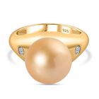 AA Goldene Südsee Perle (10-11 mm), Moissanit Ring, 925 Silber, 750 Gelb Vermeil (Größe 17.00) ca. 0.12 ct