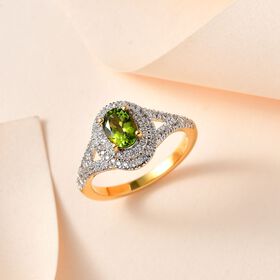 AA Calabar-Turmalin, Weißer Zirkon Ringe 925 Silber Gelbgold Vermeil (Größe 17.00) ca. 1.66 ct