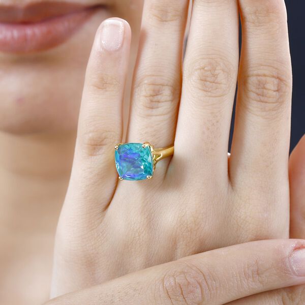 Pfau Quarz Triplette Ring 925 Silber 750 Gelbgold Vermeil (Größe 18.00) ca. 7,48 ct image number 3