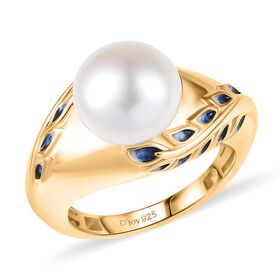 D'Joy Süßwasser Perle Ring 925 Silber 750 Gelb Vergoldet (Größe 17.00) 7.00 ct