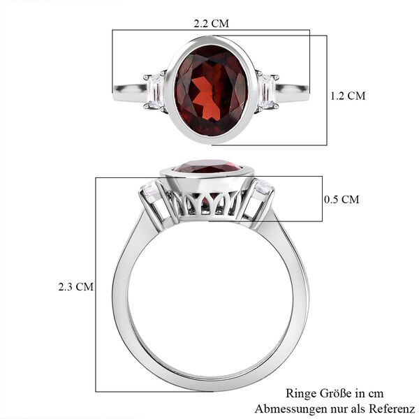Mosambik Granat, weißer Zirkon Ring, 925 Silber platiniert (Größe 17.00) ca. 3.09 ct image number 6