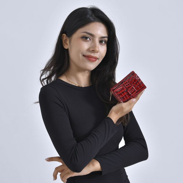 Stilvolle Geldbörse mit Krokodilprägung und RFID-Schutz, 11x8 cm, Rot image number 10