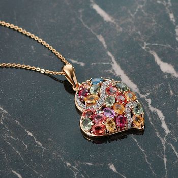 D'Joy AA mehrfarbiger Saphir und Zirkon Anh&auml;nger mit 50cm Kette - 5 ct.