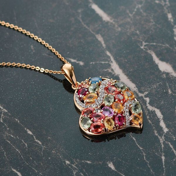 D'Joy AA mehrfarbiger Saphir und Zirkon Anh&auml;nger mit 50cm Kette - 5 ct. image number 2