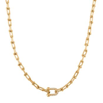 Wei&szlig;e Kristall Halskette, ca. 45 cm+ 5 cm Extender, Reiner Edelstahl, goldfarben