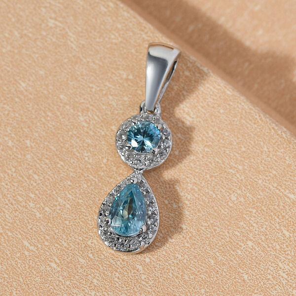 Kambodschanischer blauer und Weißer Zirkon Anhänger 925 Silber platiniert ca. 1,57 ct image number 3