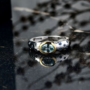 D'Joy Blauer Zirkon, Blauer Saphir Ring 925 Silber rhodiniert (Gr&ouml;&szlig;e 20.00) ca. 1,41 ct
