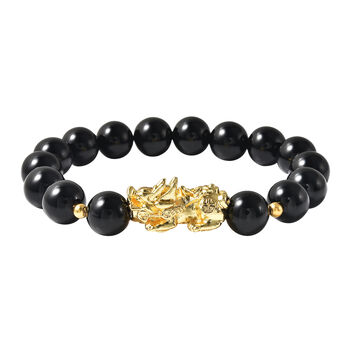 Feng Shui nat&uuml;rliches, schwarzes Obsidian-Armband, 19 cm, goldfarben ca. 108.50 ct