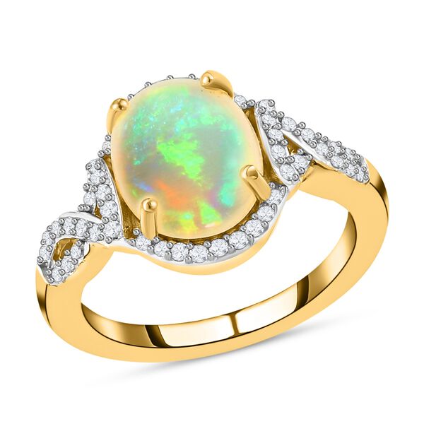 Nat&uuml;rlicher &Auml;thiopischer Opal und Zirkon Halo Ring 925 Silber Gelbgold Vermeil image number 5