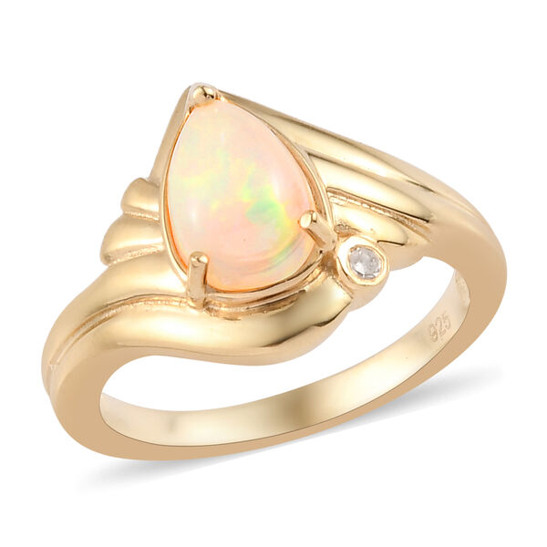 Nat&uuml;rlicher &Auml;thiopischer Opal und Diamant Ring 925 Silber vergoldet  ca. 0,90 ct image number 4