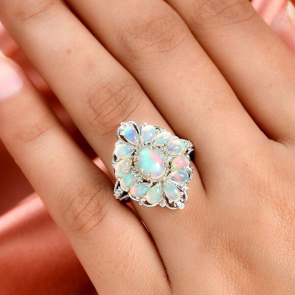 Natürlicher Äthiopischer Opal und Zirkon Ring 925 Silber platiniert  ca. 2,49 ct image number 3