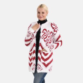 Cardigan mit abstraktem Blumenmuster und Taschen, One Size, Länge 78 cm, Rot