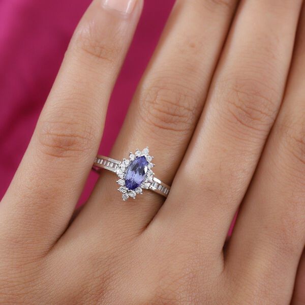 Tansanit and Zirkon Ring 925 Silber Platin-Überzug image number 3