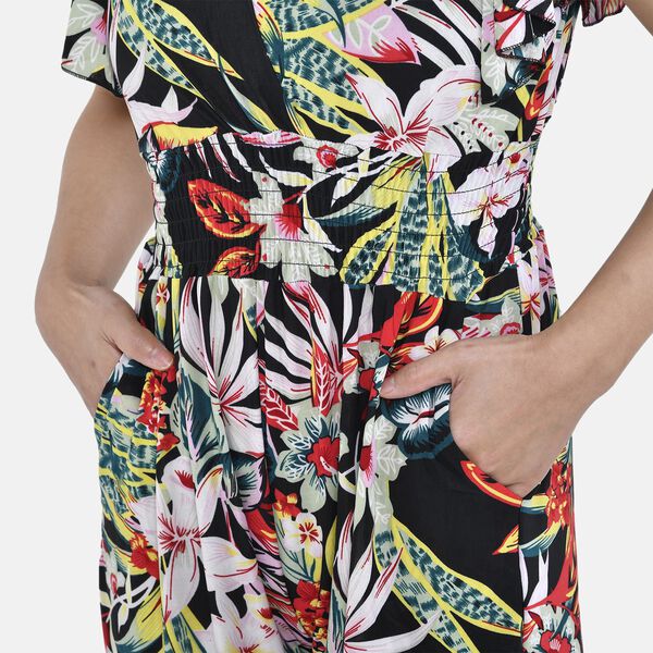 Jumpsuit mit gesmokter Taille und Flatter&auml;rmeln, Tropisches Blumenmuster image number 7