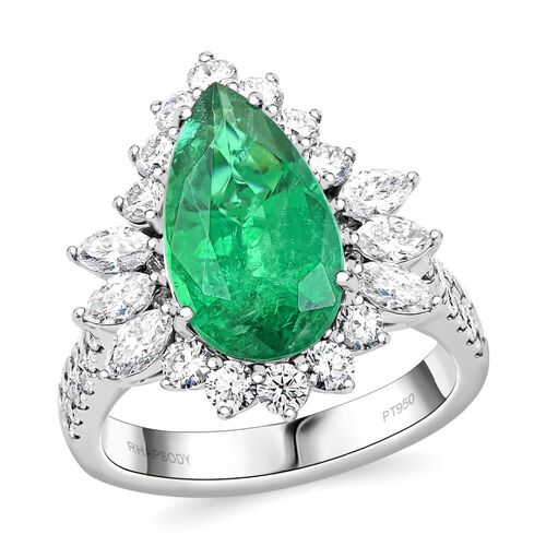 Chairman's Vault Collection - zertifiziert und geprüft RHAPSODY AAAA Kagem sambischer Smaragd und VS-EF Diamant Ring in 950 Platin - 5,26 ct. image number 0