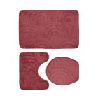 3-teiliges Badematten-Set - Weiche und Saugfähige Badezimmerteppiche, bestehend aus 50x80cm Rechteck, 50x40cm U-Form für den Toilettensockel, 43x38cm Toilettendeckel-Bezug, Bordeaux