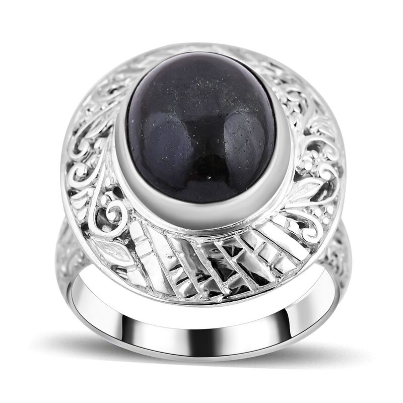 Royal Bali - Schwarz Stein Diopsid Ring, 925 Silber (Größe 16.00) ca. 10.27 ct image number 0