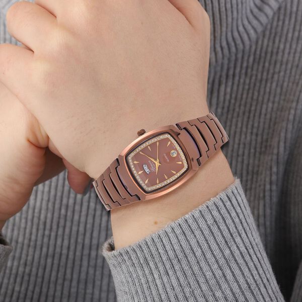 GENOA  - Eleganz Uhr mit Mond- und Wochenanzeige, Japanisches Uhrwerk und Weißem Kristallzifferblatt, Reiner Edelstahl, 20 cm image number 3