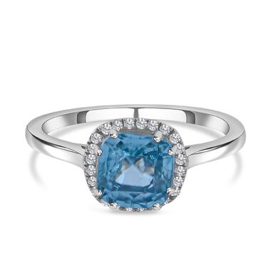ILIANA- AAA Blauer Zirkon, Weißer Diamant Ring, 750 Gold, (Größe 17.00) ca. 2.92 ct