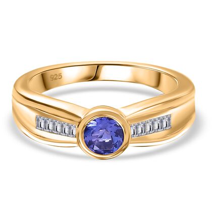 Tansanit, Wei&szlig;er Zirkon Ring 925 Silber 750 Gelbgold Vermeil (Gr&ouml;&szlig;e 17.00) ca. 0.82 ct