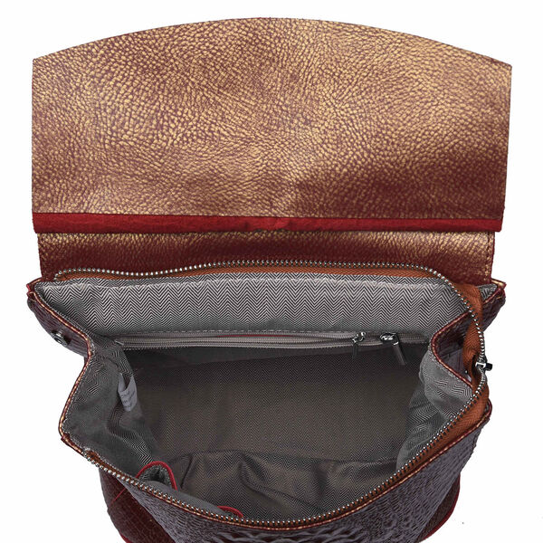 Rucksack aus 100% echtem Leder mit Kroko-Pr&auml;gung, Braun image number 5