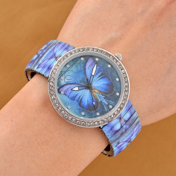 STRADA - Armbanduhr mit Schmetterlingsmotiv, Kristall-Lünette, Japanisches Uhrwerk, Edelstahlzugband, Reiner Edelstahl image number 2